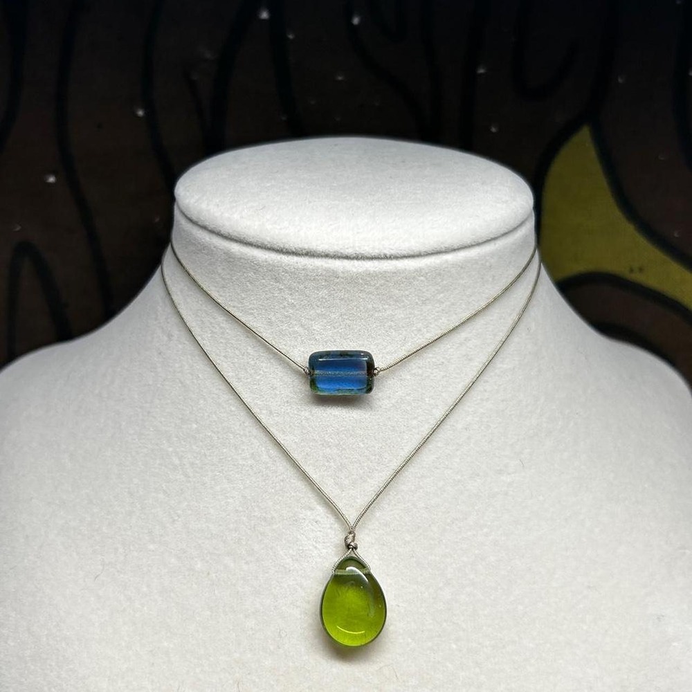Dainty OOAK czech earthy ocean layered set blue green olive earthy boho chic